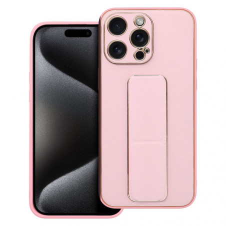 Kryt LEATHER Case Kickstand na Apple iPhone 15 Pro Max Ružový
