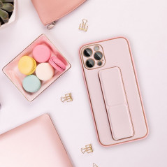 Kryt LEATHER Case Kickstand na Apple iPhone 15 Pro Max Ružový