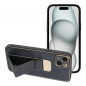 Kryt LEATHER Case Kickstand na Apple iPhone 15 Plus Čierny