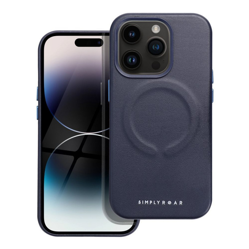 Kryt Roar Leather Mag na Apple iPhone 14 Pro Elegant  MagSAFE  Tmavší modrý