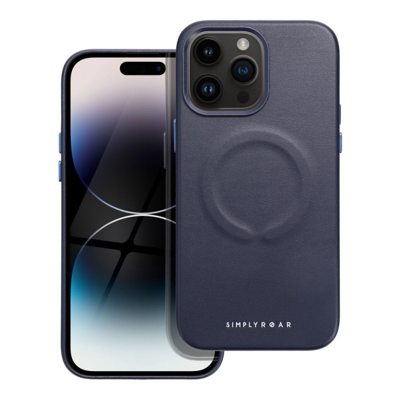 Kryt Roar Leather Mag na Apple iPhone 14 Pro Max Elegant  MagSAFE  Tmavší modrý