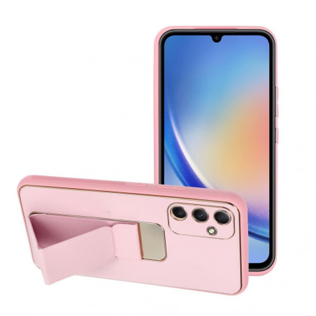 Kryt LEATHER Case Kickstand na Samsung Galaxy A34 Ružový
