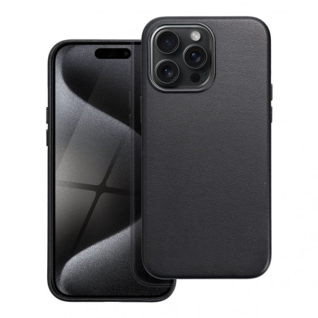 Kryt Leather Mag Cover na Apple iPhone 15 Pro Max Elegant MagSAFE Čierny