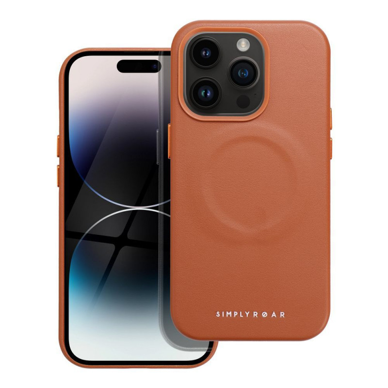 Kryt Roar Leather Mag na Apple iPhone 14 Pro Elegant  MagSAFE  Hnedý