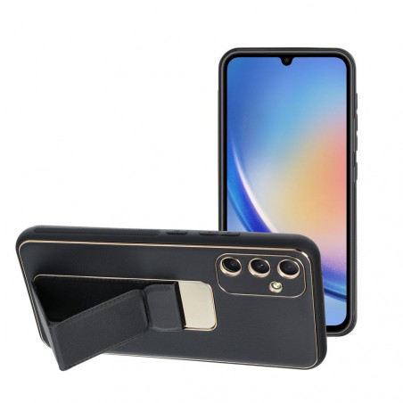 Kryt LEATHER Case Kickstand na Samsung Galaxy A34 Čierny