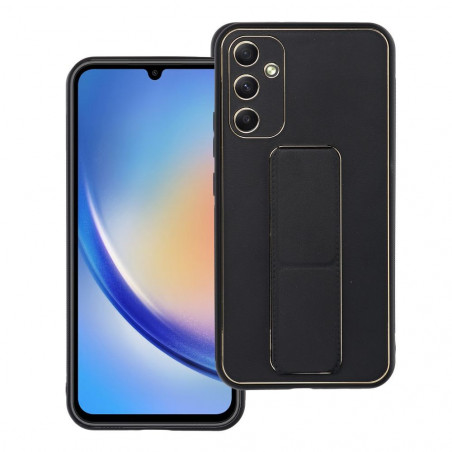 Kryt LEATHER Case Kickstand na Samsung Galaxy A34 Čierny