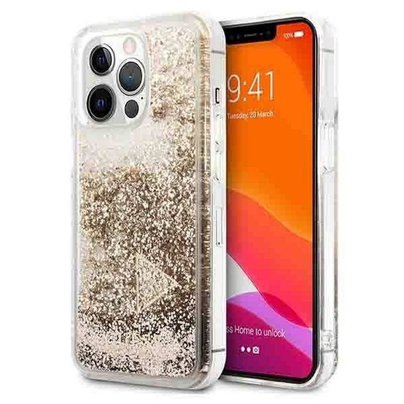 Kryt Guess Liquide Glitter Charms na Apple iPhone 14 Pro Max Elegant  Zlatý