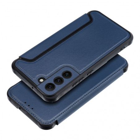 Peňaženkové puzdro Razor Book na Samsung Galaxy S22 Plus Uhlíkové vlákno, Karbónový vzor Modrý
