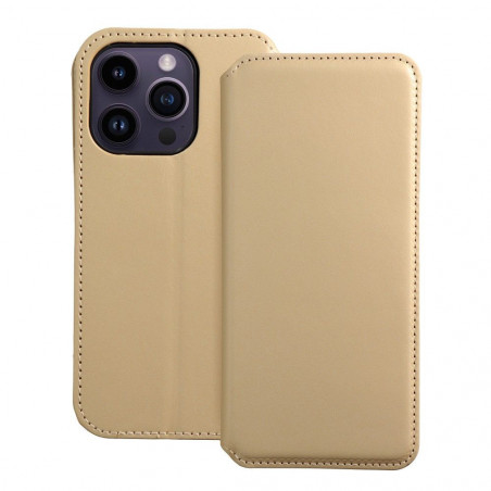 Peňaženkové puzdro Dual Pocket book na Apple iPhone 14 Pro Zlatý