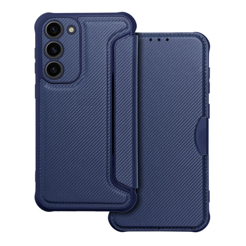 Peňaženkové puzdro Razor Book na Samsung Galaxy S23 Plus 5G Uhlíkové vlákno, Karbónový vzor  Modrý