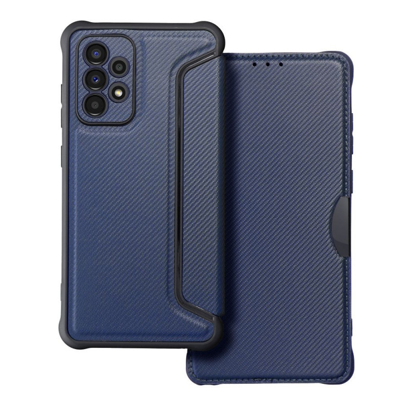 Peňaženkové puzdro Razor Book na Samsung Galaxy A52 5G Uhlíkové vlákno, Karbónový vzor  Modrý