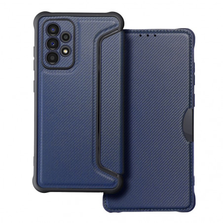 Peňaženkové puzdro Razor Book na Samsung Galaxy A52 5G Uhlíkové vlákno, Karbónový vzor Modrý
