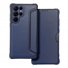 Peňaženkové puzdro Razor Book na Samsung Galaxy S22 Ultra Uhlíkové vlákno, Karbónový vzor Modrý