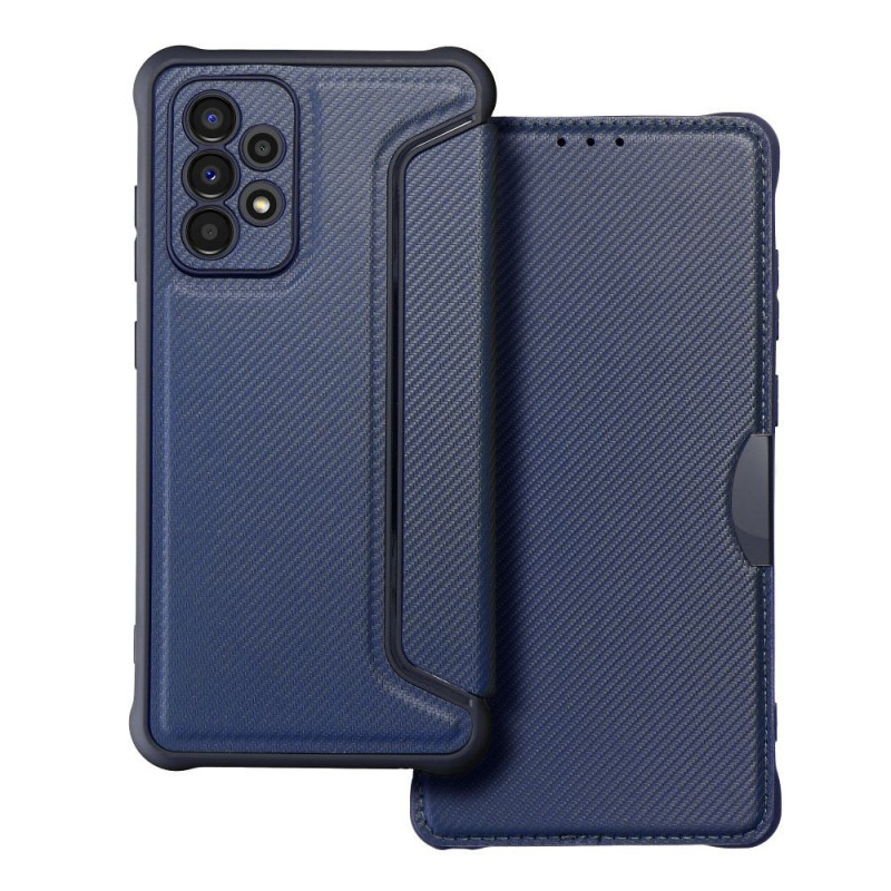Peňaženkové puzdro Razor Book na Samsung Galaxy A53 5G Uhlíkové vlákno, Karbónový vzor  Modrý