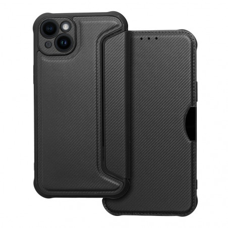 Peňaženkové puzdro Razor Book na Apple iPhone 14 Plus Uhlíkové vlákno, Karbónový vzor Čierny
