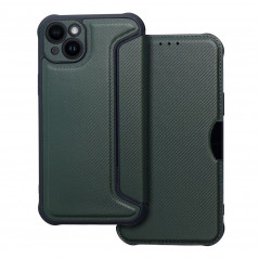 Peňaženkové puzdro Razor Book na Apple iPhone 14 Plus Uhlíkové vlákno, Karbónový vzor Tmavo zelený