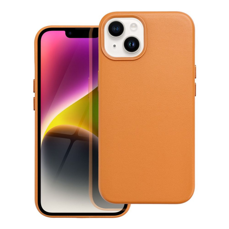 Kryt Leather Mag Cover na Apple iPhone 14 Elegant  MagSAFE  Oranžový
