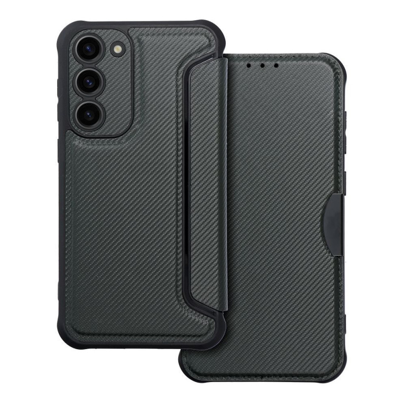 Peňaženkové puzdro Razor Book na Samsung Galaxy S23 Plus 5G Uhlíkové vlákno, Karbónový vzor  Čierny