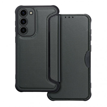 Peňaženkové puzdro Razor Book na Samsung Galaxy S23 Plus 5G Uhlíkové vlákno, Karbónový vzor Čierny