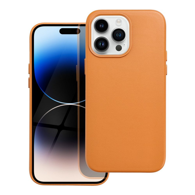 Kryt Leather Mag Cover na Apple iPhone 14 Pro Max Elegant  MagSAFE  Oranžový