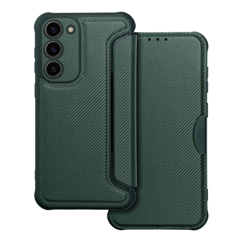 Peňaženkové puzdro Razor Book na Samsung Galaxy S23 Plus 5G Uhlíkové vlákno, Karbónový vzor  Tmavo zelený