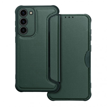 Peňaženkové puzdro Razor Book na Samsung Galaxy S23 Plus 5G Uhlíkové vlákno, Karbónový vzor  Tmavo zelený