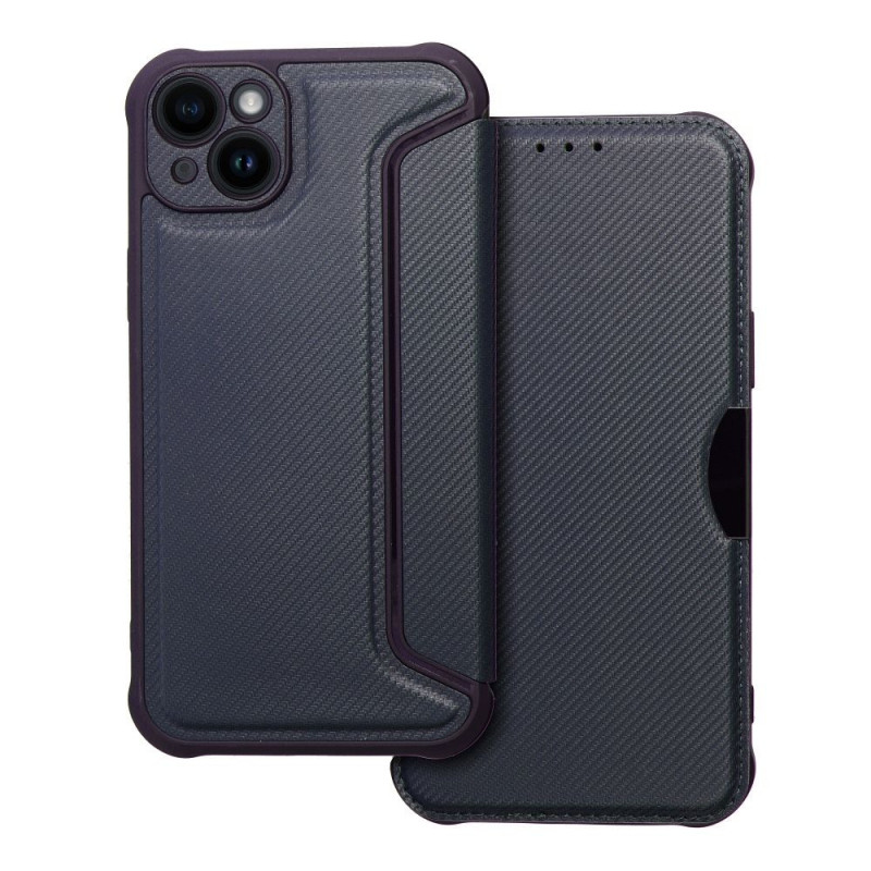 Peňaženkové puzdro Razor Book na Apple iPhone 14 Plus Uhlíkové vlákno, Karbónový vzor  Modrý