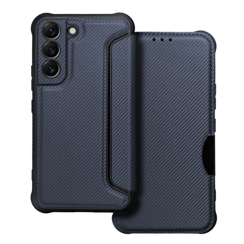 Peňaženkové puzdro Razor Book na Samsung Galaxy S22 Uhlíkové vlákno, Karbónový vzor  Modrý