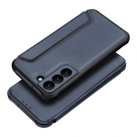 Peňaženkové puzdro Razor Book na Samsung Galaxy S22 Uhlíkové vlákno, Karbónový vzor Modrý