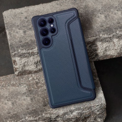 Peňaženkové puzdro Razor Book na Samsung Galaxy S22 Uhlíkové vlákno, Karbónový vzor  Modrý
