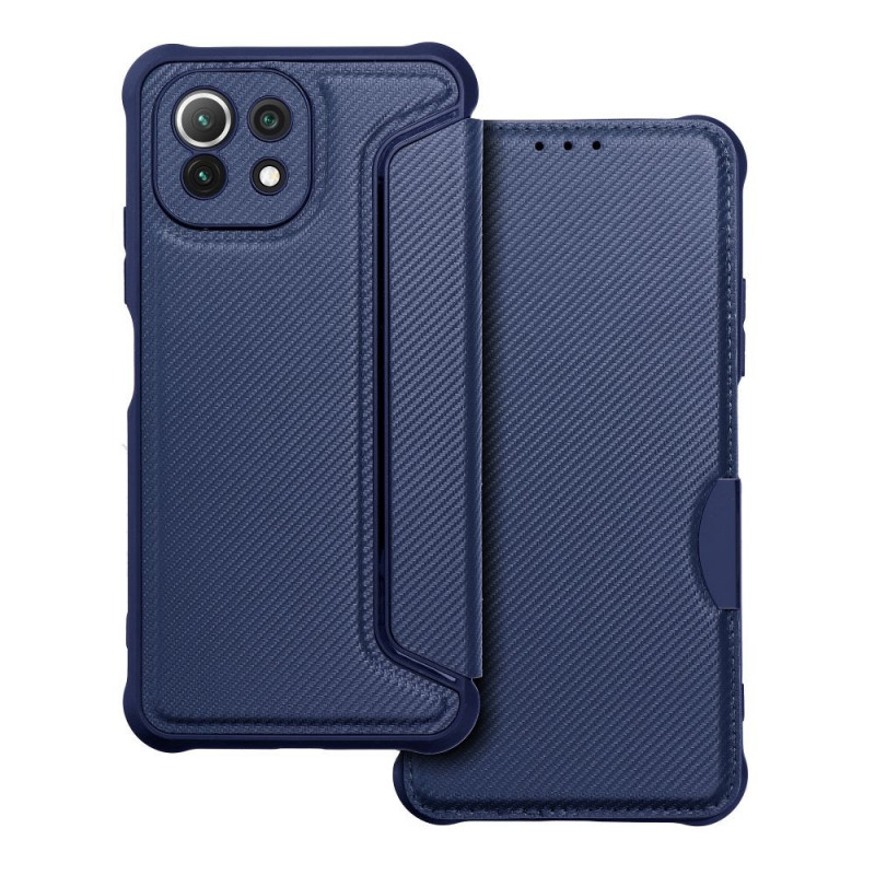 Peňaženkové puzdro Razor Book na XIAOMI Mi 11 Lite Uhlíkové vlákno, Karbónový vzor  Modrý