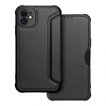 Peňaženkové puzdro Razor Book na Apple iPhone 11 Uhlíkové vlákno, Karbónový vzor  Čierny