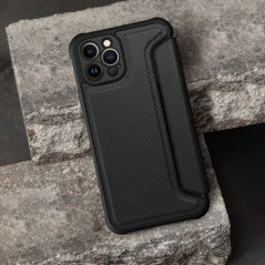 Peňaženkové puzdro Razor Book na Apple iPhone 11 Uhlíkové vlákno, Karbónový vzor  Čierny