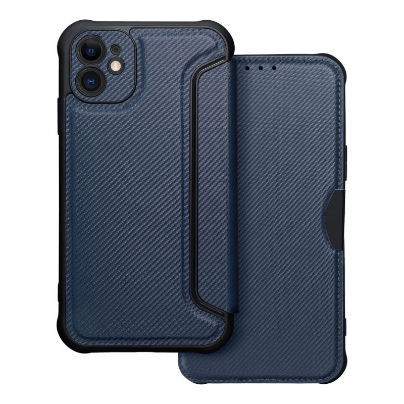 Peňaženkové puzdro Razor Book na Apple iPhone 11 Uhlíkové vlákno, Karbónový vzor  Modrý