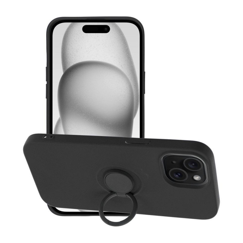 Kryt Silicone ring na Apple iPhone 15 Čierny