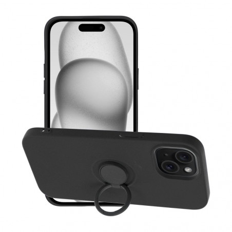 Kryt Silicone ring na Apple iPhone 15 Čierny