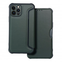 Peňaženkové puzdro Razor Book na Apple iPhone 12 Pro Uhlíkové vlákno, Karbónový vzor Tmavo zelený