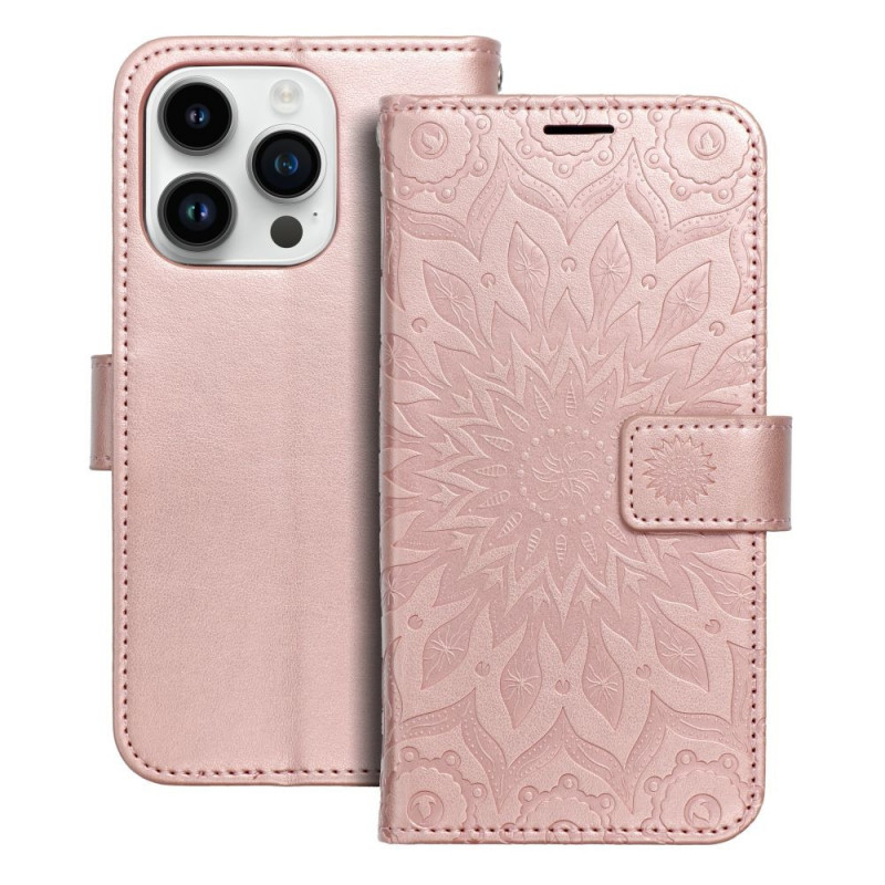 Peňaženkové puzdro MEZZO Book na Apple iPhone 14 Pro Mandala  Ružovo-zlatý
