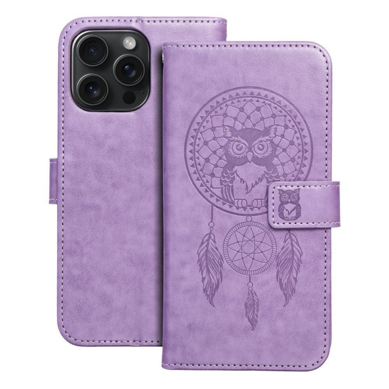 Peňaženkové puzdro MEZZO Book na Apple iPhone 15 Pro Max Lapač snov  Fialový (Purple)