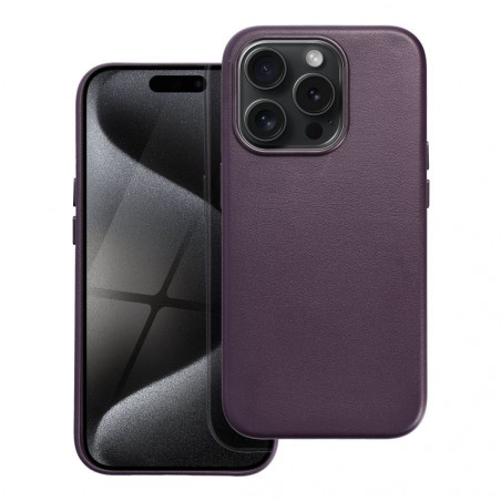 Kryt Leather Mag Cover na Apple iPhone 15 Pro Elegant MagSAFE Tmavo fialový (violet)