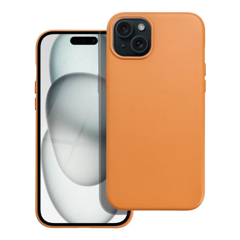 Kryt Leather Mag Cover na Apple iPhone 15 Plus Elegant  MagSAFE  Oranžový