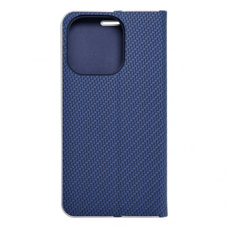 Peňaženkové puzdro LUNA Book Carbon na Apple iPhone 15 Pro Uhlíkové vlákno, Elegant Modrý