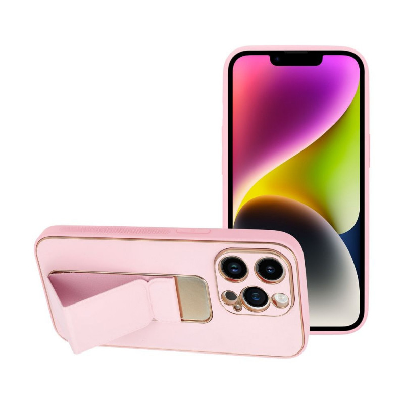 Kryt LEATHER Case Kickstand na Apple iPhone 14 Pro Ružový