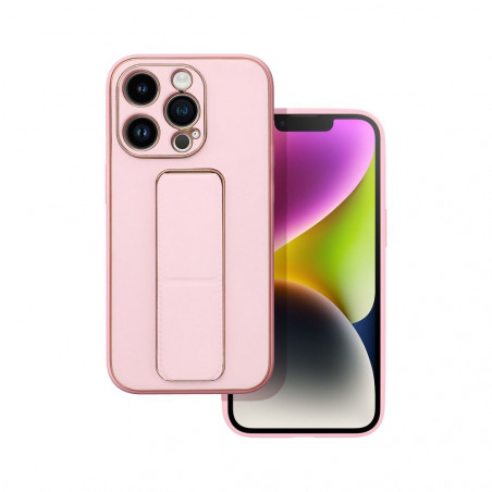 Kryt LEATHER Case Kickstand na Apple iPhone 14 Pro Ružový