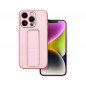 Kryt LEATHER Case Kickstand na Apple iPhone 14 Pro Ružový
