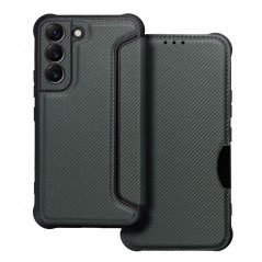 Peňaženkové puzdro Razor Book na Samsung Galaxy S22 Uhlíkové vlákno, Karbónový vzor Tmavo zelený