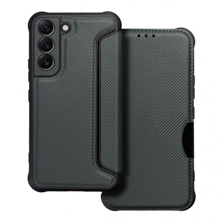 Peňaženkové puzdro Razor Book na Samsung Galaxy S22 Uhlíkové vlákno, Karbónový vzor Tmavo zelený