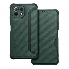 Peňaženkové puzdro Razor Book na XIAOMI Mi 11 Lite 5G Uhlíkové vlákno, Karbónový vzor  Tmavo zelený