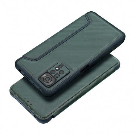 Peňaženkové puzdro Razor Book na XIAOMI Mi 11 Lite 5G NE Uhlíkové vlákno, Karbónový vzor  Tmavo zelený