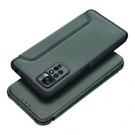 Peňaženkové puzdro Razor Book na XIAOMI Redmi Note 11 Pro 5G Uhlíkové vlákno, Karbónový vzor Tmavo zelený